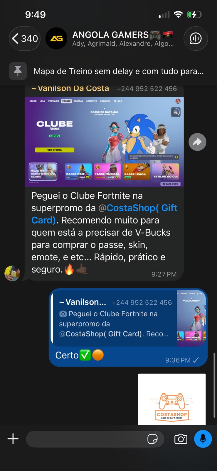Comprovativo de feedback de Vanilson